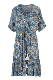 Product shot of the Boardwalk Dress in colour Havana (Blue), from the front