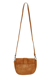 Product shot of the Caraway Suede Crossbody Bag in colour Tan, from the back