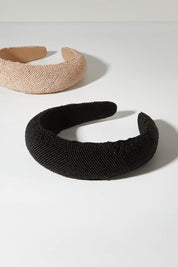 A model wearing size OneSize of the Beaded Solid Headband in colour Black (Black), from the front, showing the whole outfit