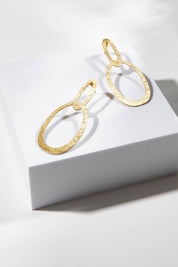 A model wearing size OneSize of the Pegasus Earrings in colour Gold (Metallics), from the front, showing the whole outfit