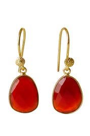 Product shot of the Carrie Earrings in colour Ruby (Red), from the front