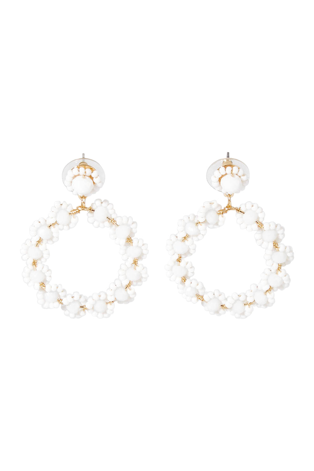 Product shot of the Honey Earrings in colour White (White), from the front