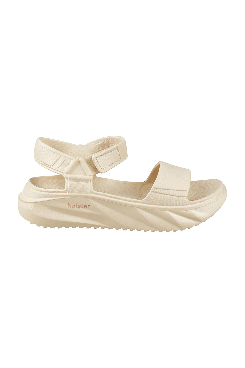 Product shot of the Cloud Nine Eva Sandal in colour Sand, from the front