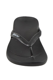 Product shot of the Islander Thong - Black in colour Black, showing detail