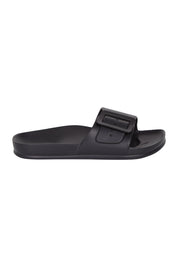 Product shot of the Solace EVA Slide in colour Black (Black), from the front