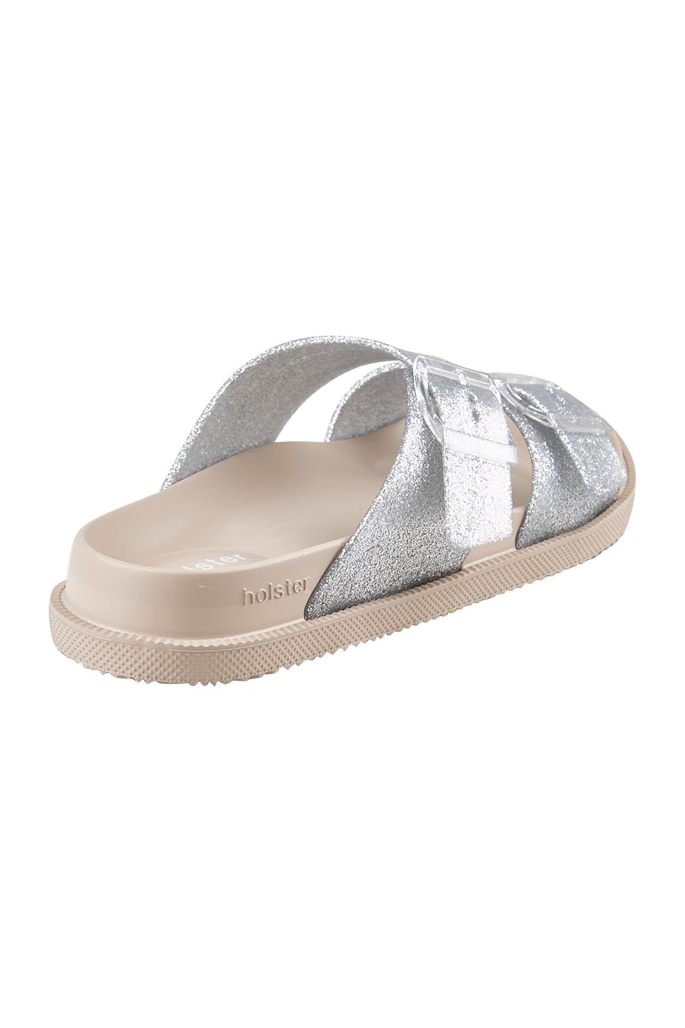 Product shot of the Soleshimmer Slide - Silverglitter in colour Silverglitter, from the back