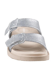Product shot of the Soleshimmer Slide - Silverglitter in colour Silverglitter, showing detail
