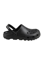Product shot of the Sundrifter Eva Slide in colour Black (Black), from the front
