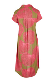 Product shot of the Calforniai Dress in colour Fantasia (Green), from the back