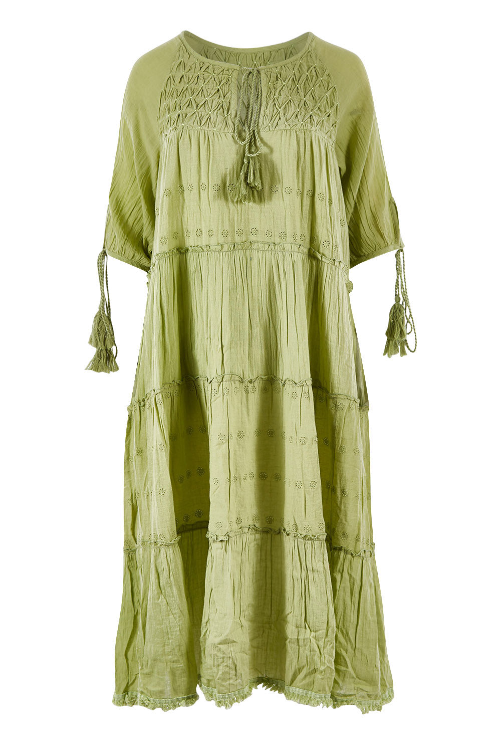 Product shot of the Dandelion Dress in colour Leafgreen (Green), from the front