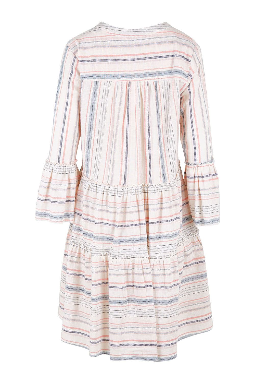 Product shot of the Otway Dress in colour Coralstrip (Blue), from the back