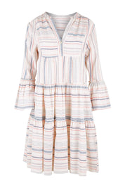 Product shot of the Otway Dress in colour Coralstrip (Blue), from the front