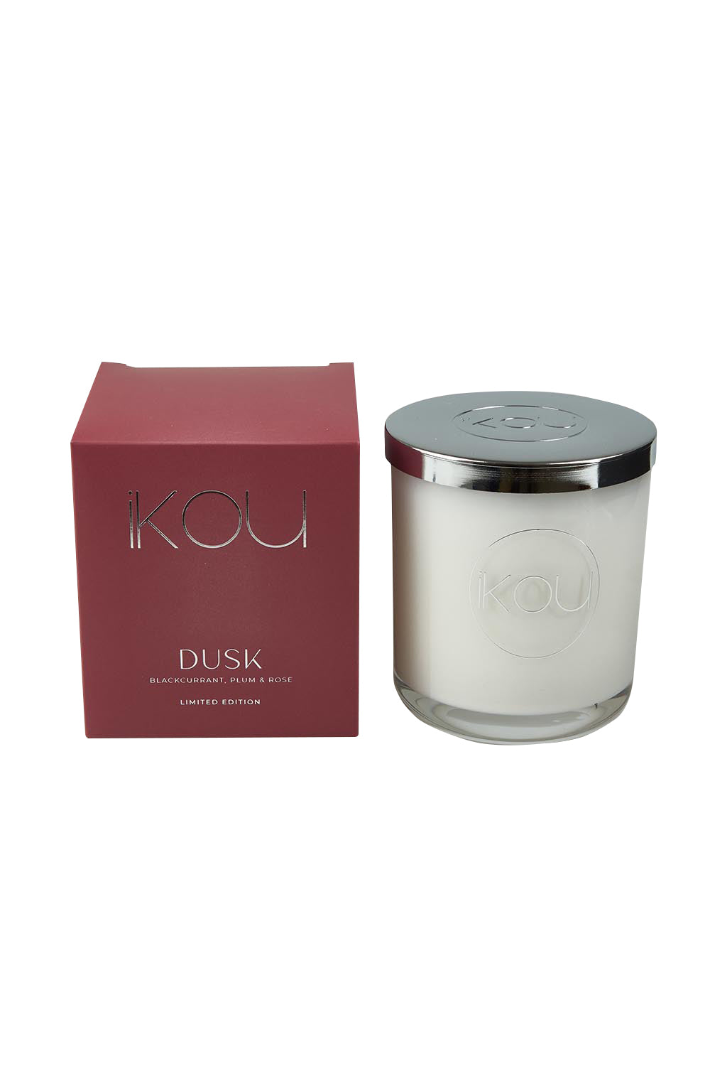 Product shot of the Limited Edition Candle in colour Dusk (Red), from the front