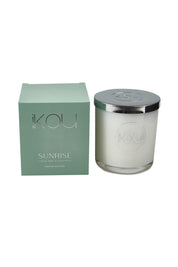 Product shot of the Limited Edition Candle in colour Sunrise (Green), from the front