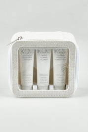 A model wearing the Hand Cream Trio Gift Pack in colour White (White), from the front, showing the whole outfit