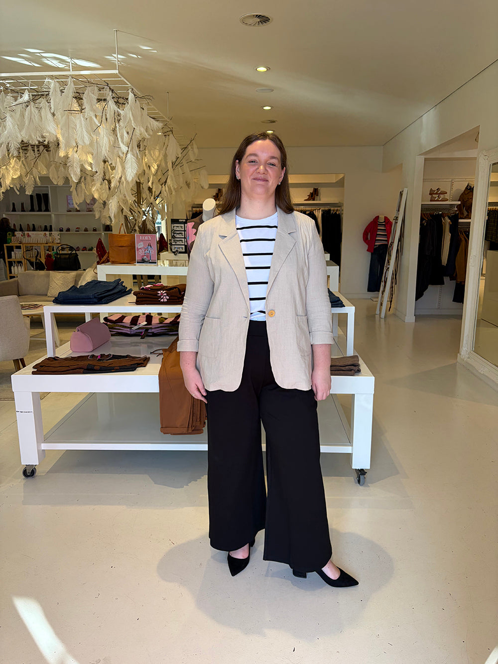 Sand Longline Blazer + Black Ponte + Stripes