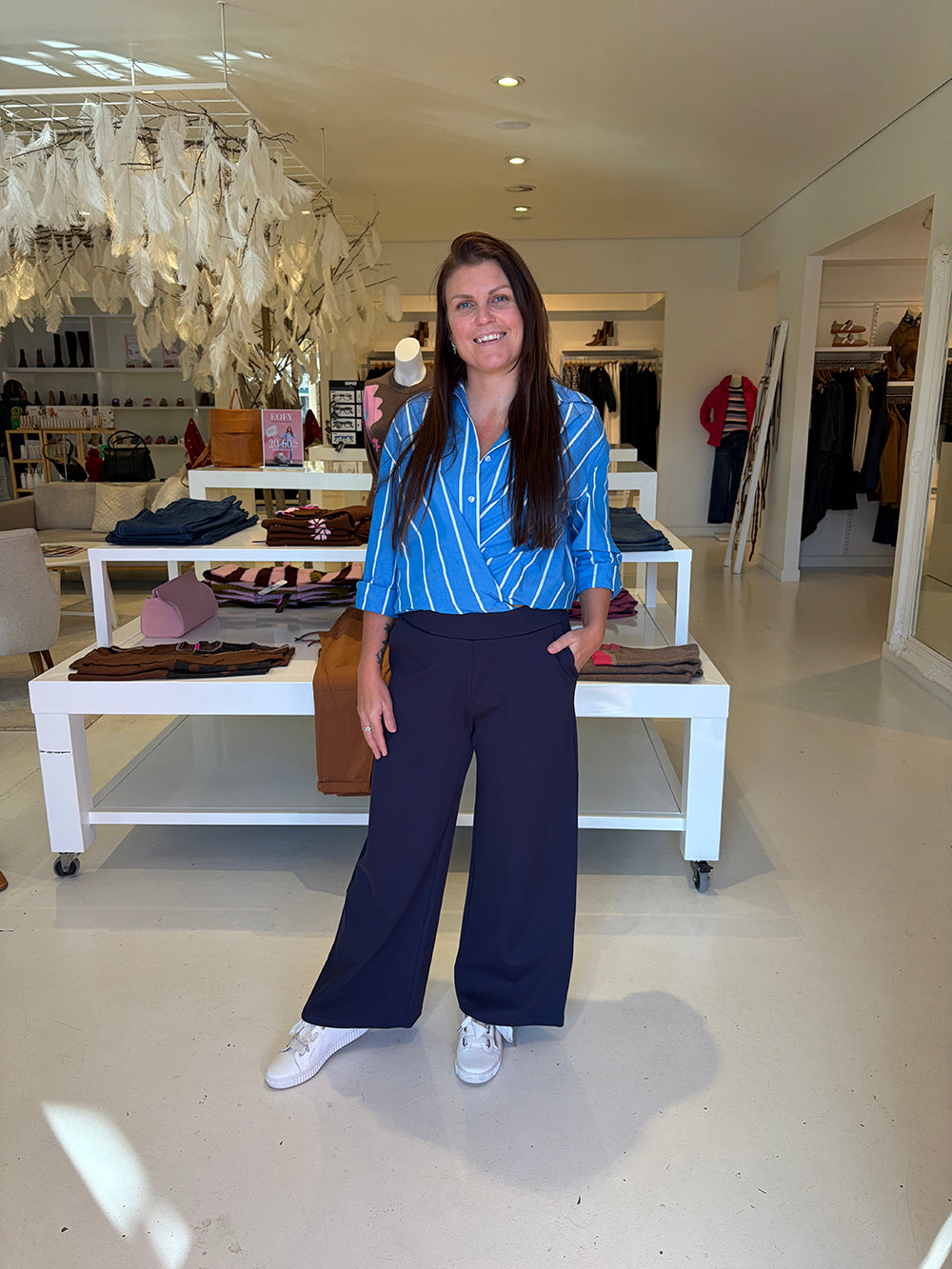 Royal Blue Striped Shirt With Dark Navy Ponte