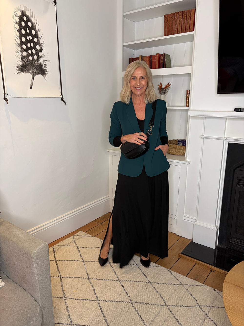Dark Teal Blazer & Black Maxi