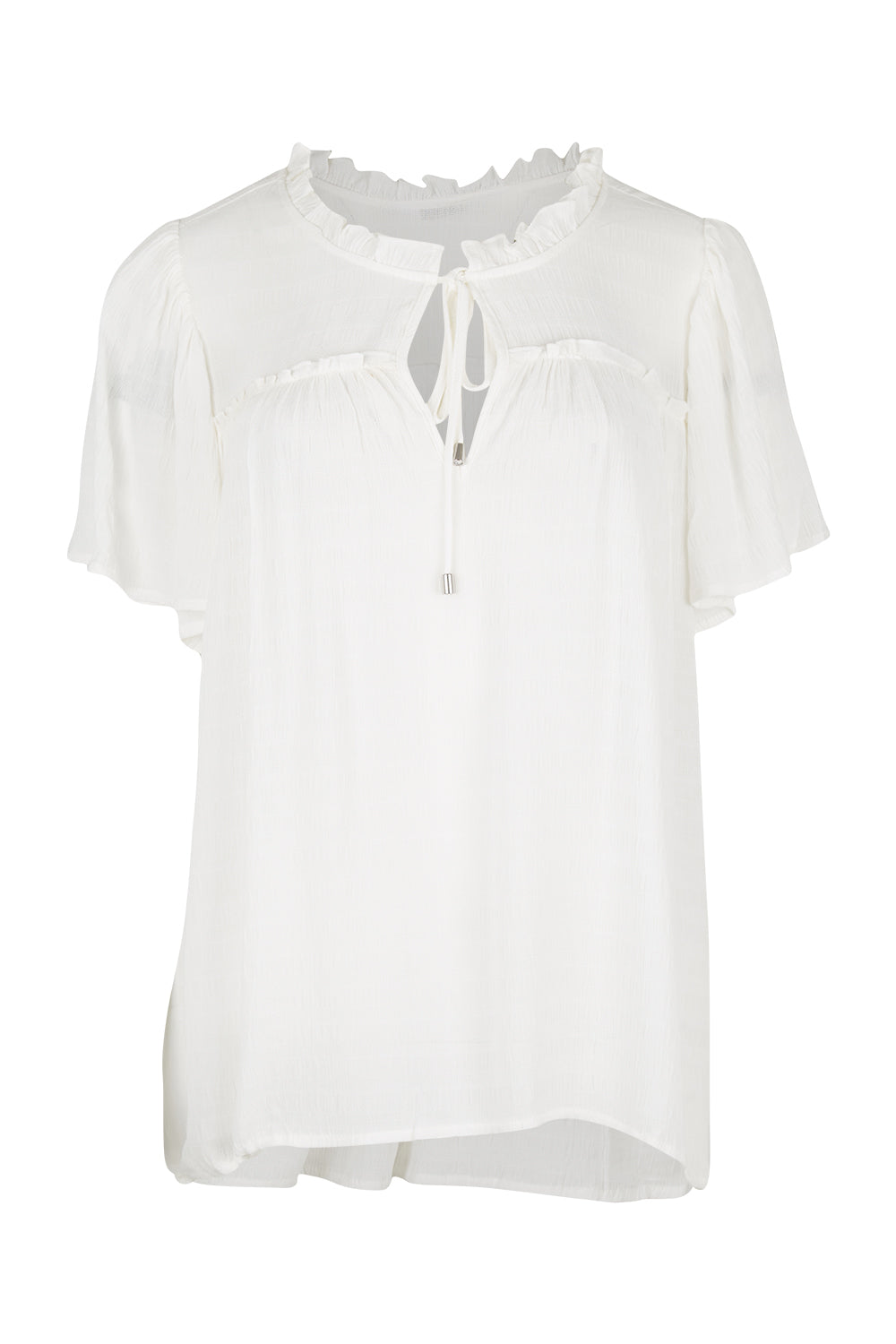 Product shot of the Frances Flutter Sleeve Top in colour White (White), from the front