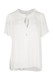 Product shot of the Frances Flutter Sleeve Top in colour White (White), from the front