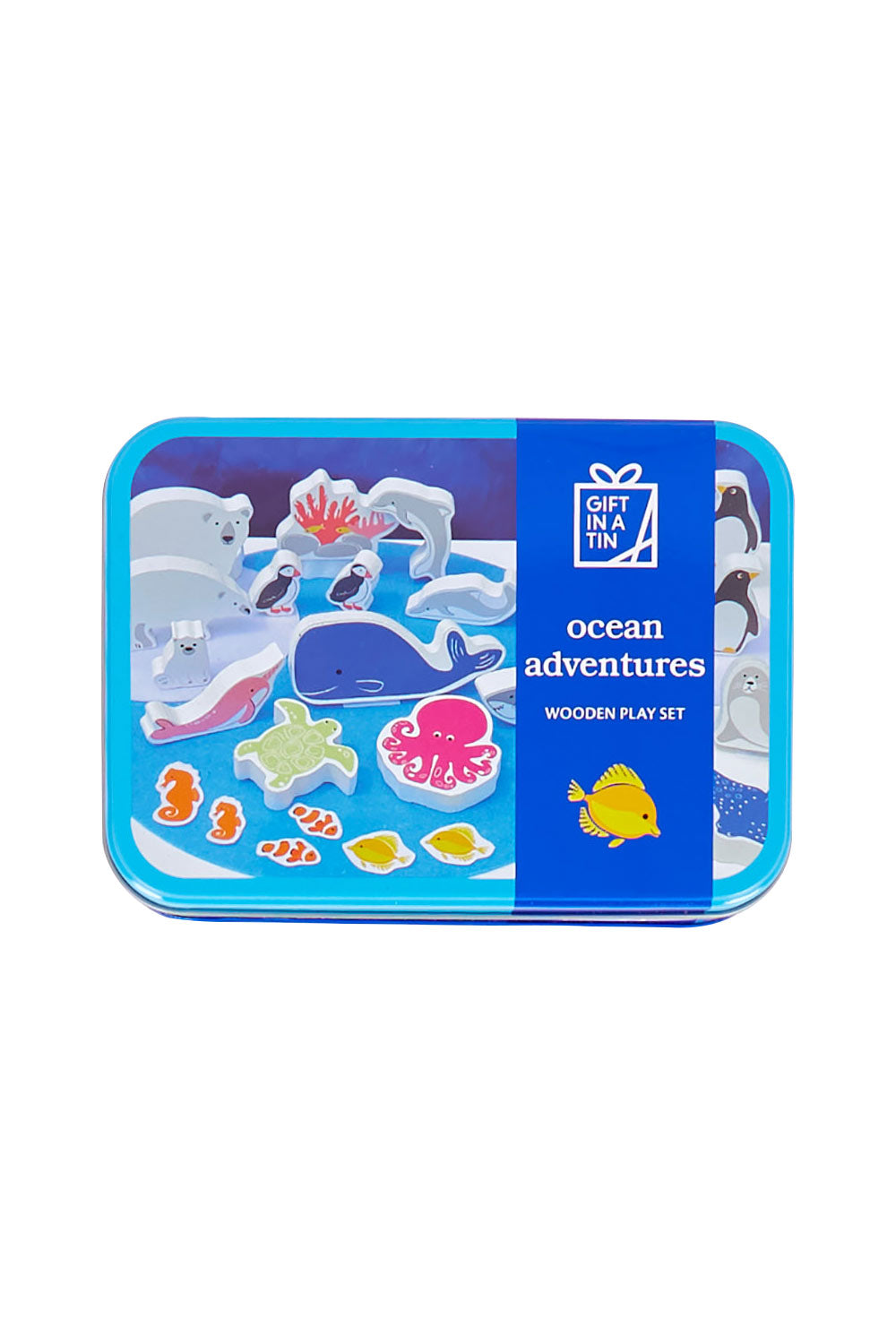 Product shot of the Ocean Adventures In A Tin in colour Ocean (Blue), from the front