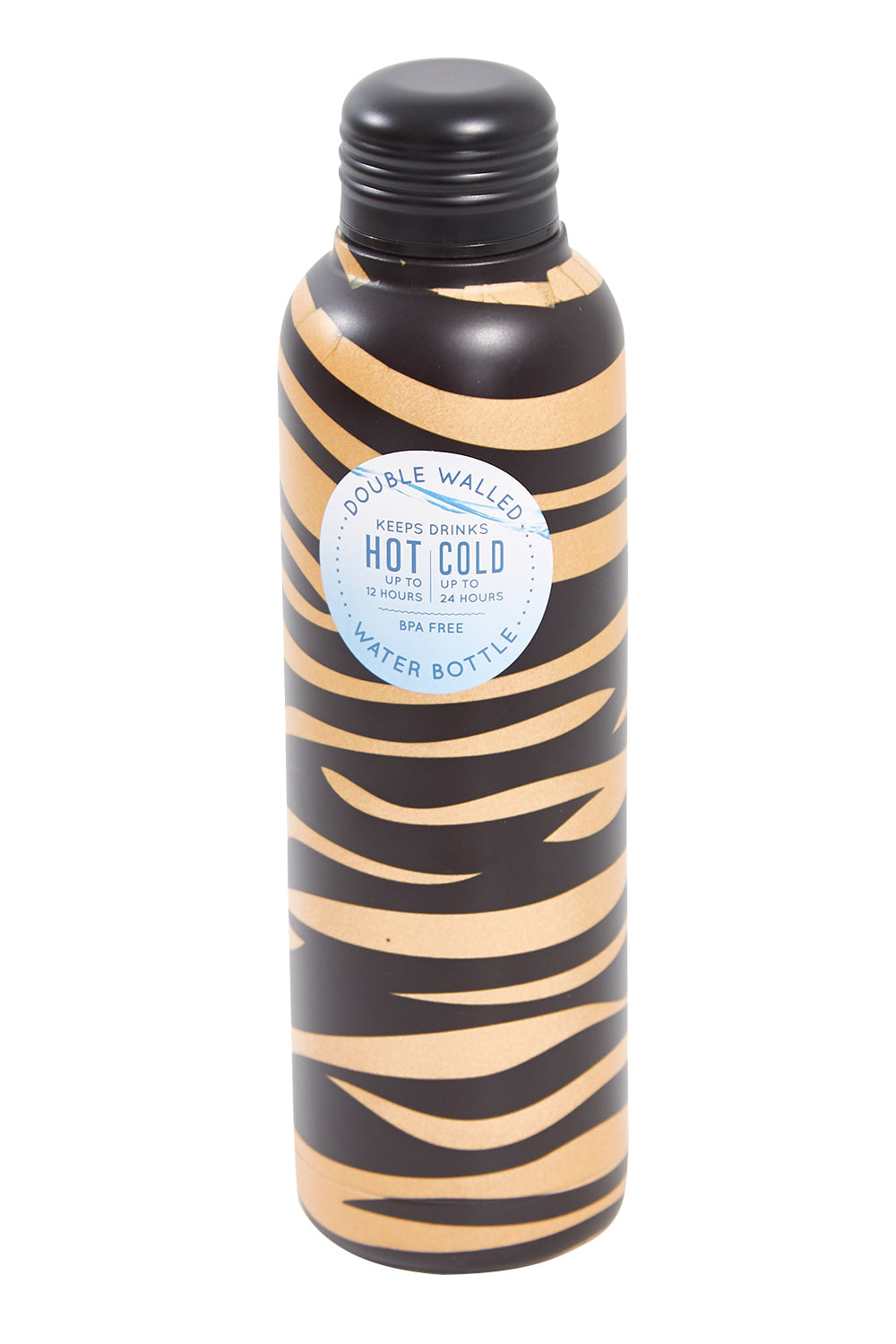 Product shot of the Metal Animal Print 500Ml Water Bottle in colour Tiger, from the front