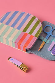 Product shot of the Travel Manicure Set - Lineprint in colour Lineprint, from the back