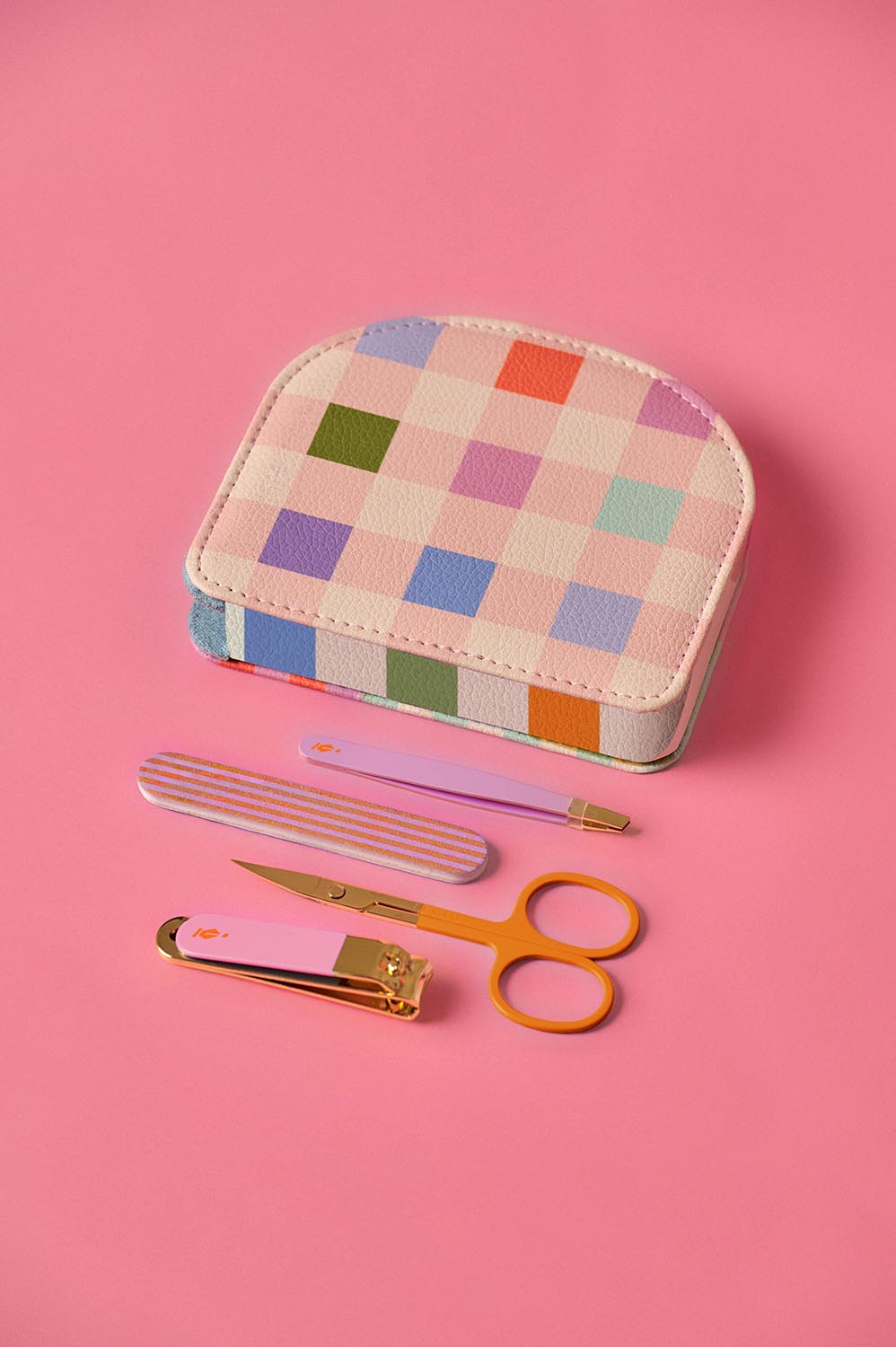 Product shot of the Travel Manicure Set - Squareprint in colour Squareprint, from the front