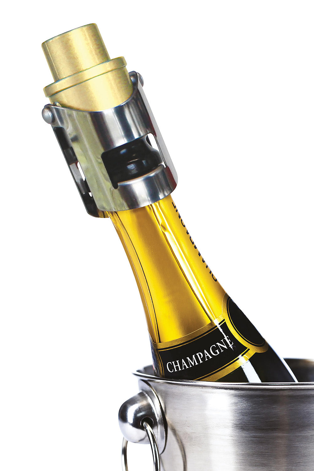 Product shot of the Pump It Up Champagne Stopper in colour Champstop (Metallics), detail
