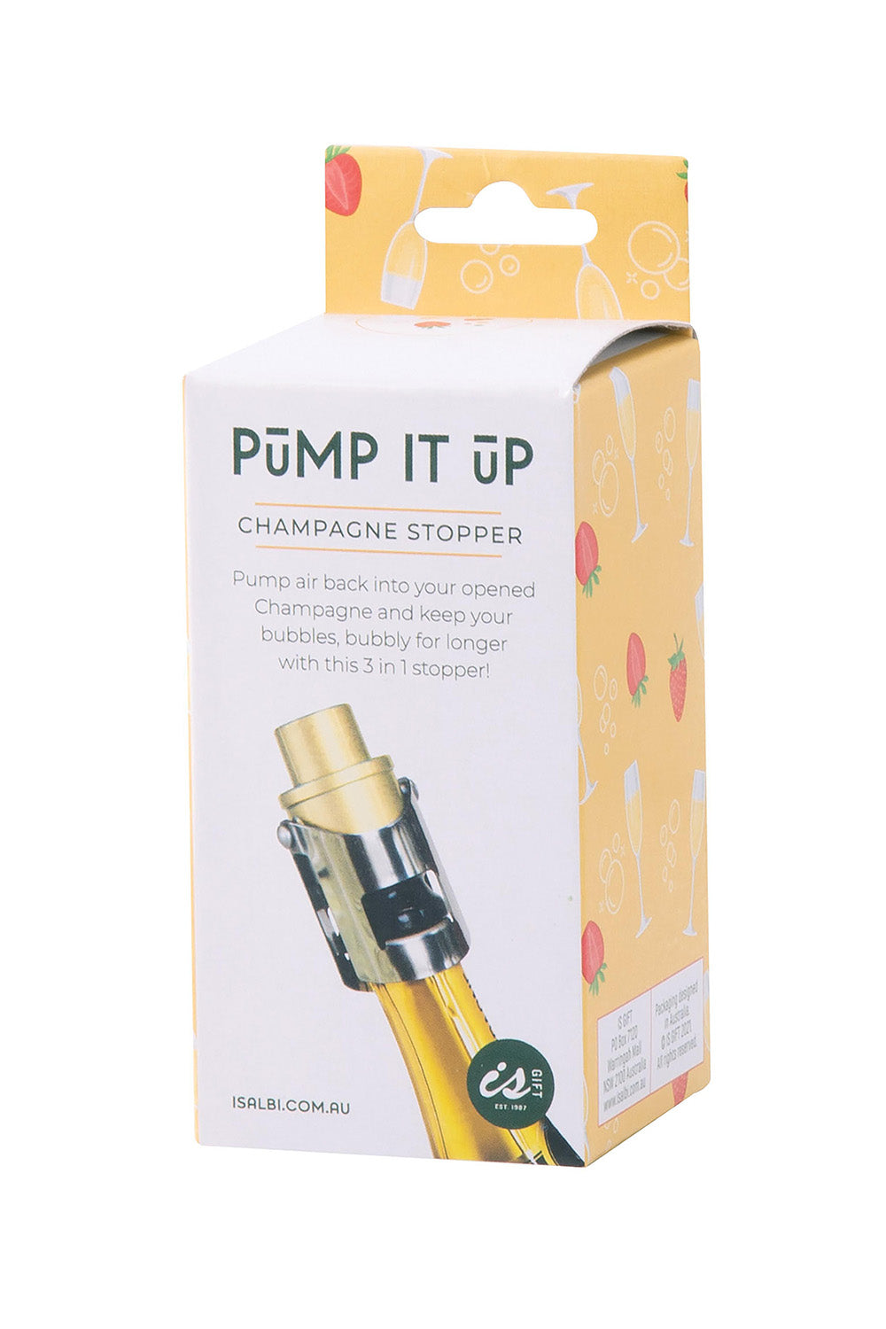 Product shot of the Pump It Up Champagne Stopper in colour Champstop (Metallics), from the front