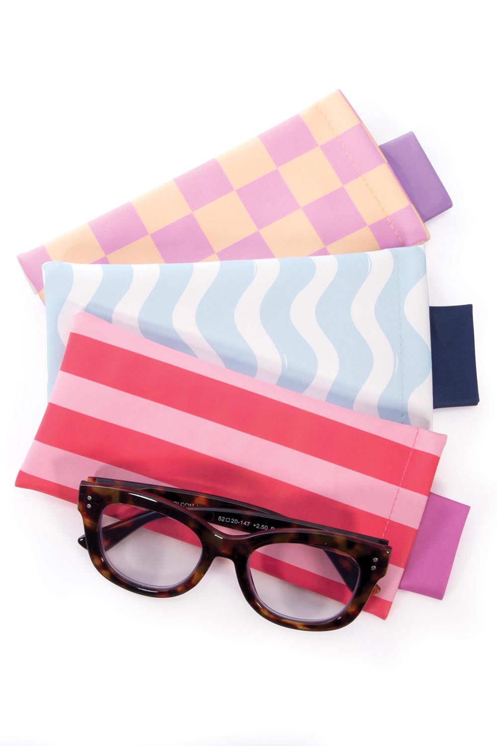 Product shot of the Fly With Me Snap Shut Glasses Case & Cloth - Blue in colour Blue, showing detail