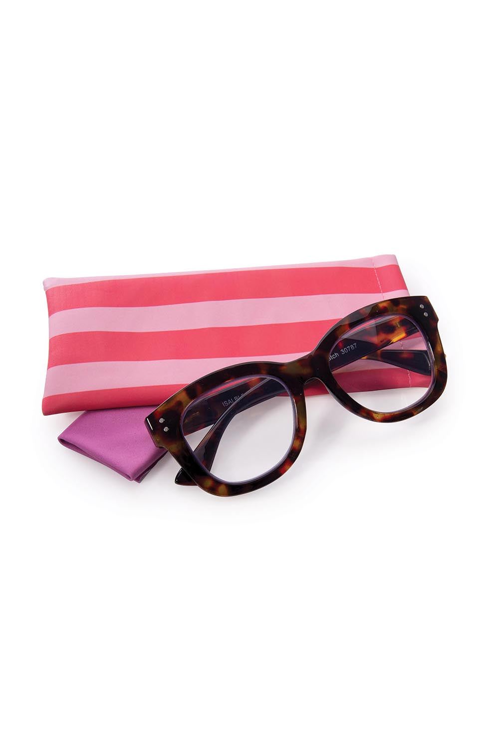 Product shot of the Fly With Me Snap Shut Glasses Case & Cloth - Pink in colour Pink, from the back