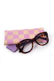 Product shot of the Fly With Me Snap Shut Glasses Case & Cloth - Purple in colour Purple, from the back