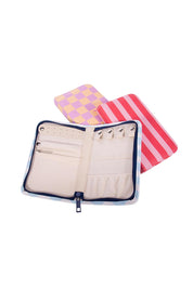 Product shot of the Fly With Me Jewellery Wallet  - Pink in colour Pink, from the back