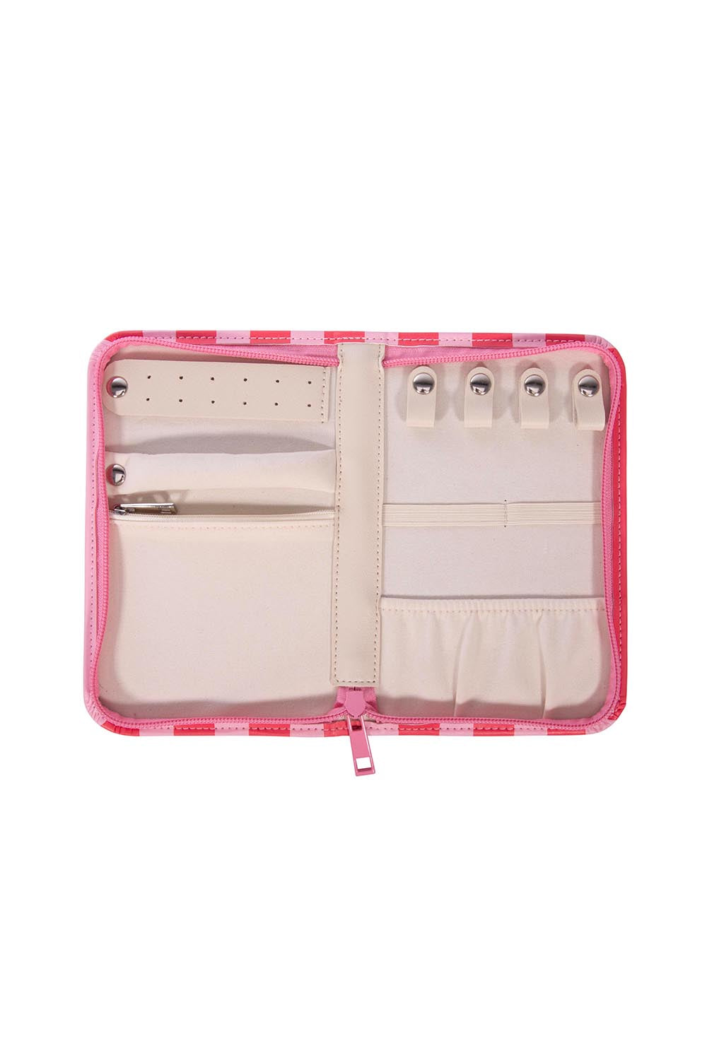Product shot of the Fly With Me Jewellery Wallet  - Pink in colour Pink, showing detail