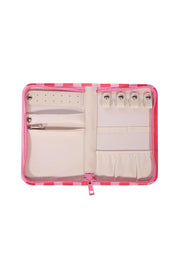 Product shot of the Fly With Me Jewellery Wallet  - Pink in colour Pink, showing detail