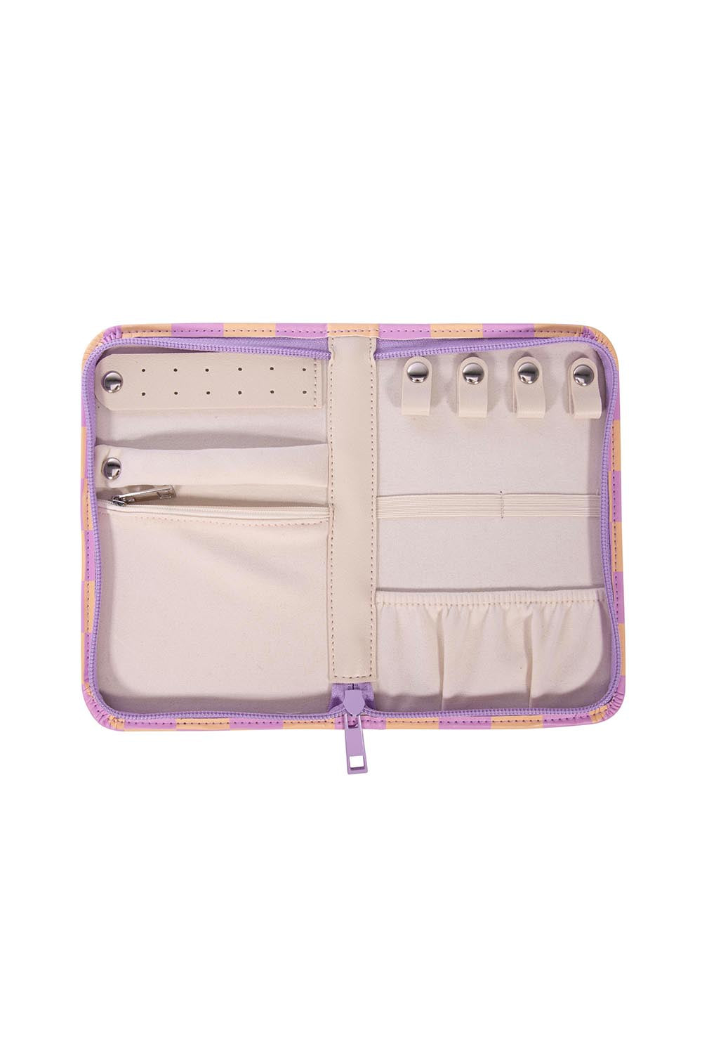 Product shot of the Fly With Me Jewellery Wallet  - Purple in colour Purple, showing detail