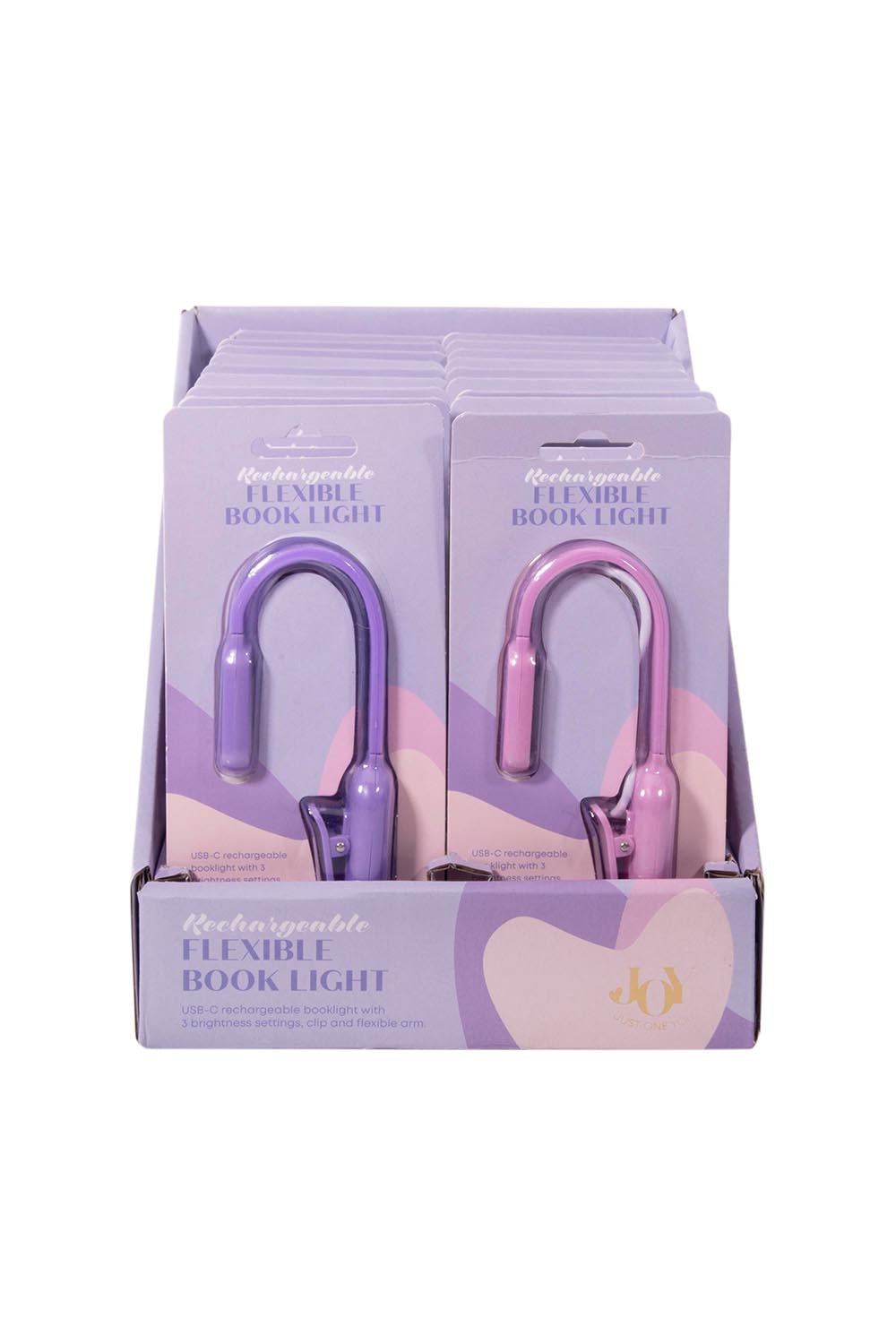 Product shot of the Flexi Clip On Rechargeable Book Light - Pink in colour Pink, showing detail