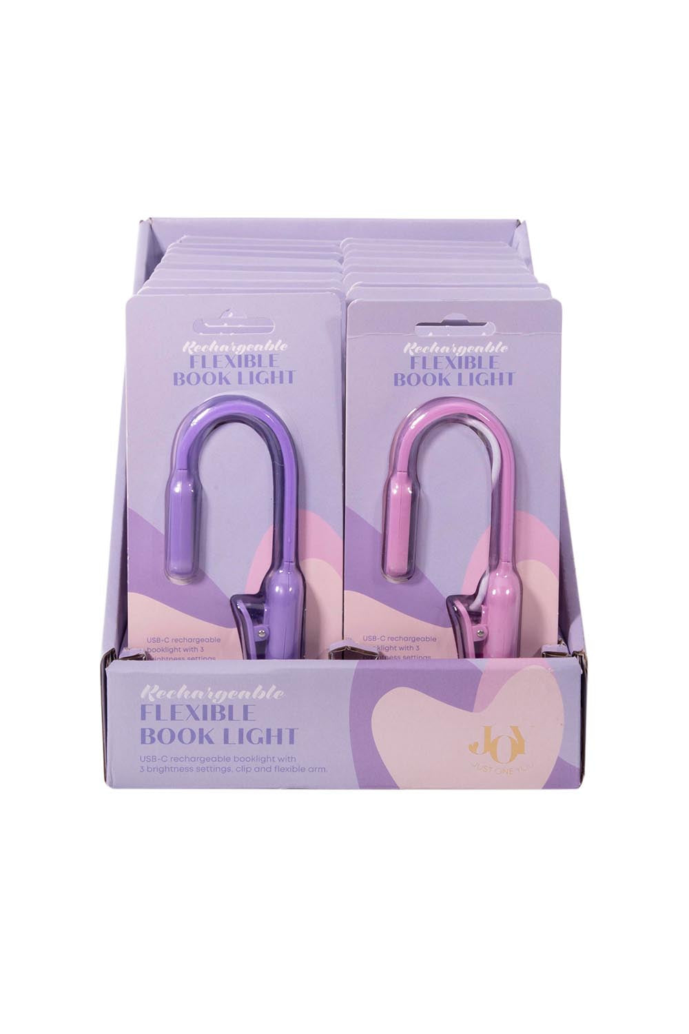 Product shot of the Flexi Clip On Rechargeable Book Light - Purple in colour Purple, showing detail