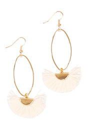Product shot of the Caprioska Tassel Earrings in colour Ivory (White), from the front