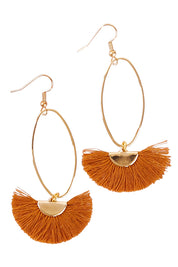 Product shot of the Caprioska Tassel Earrings in colour Tan, from the front