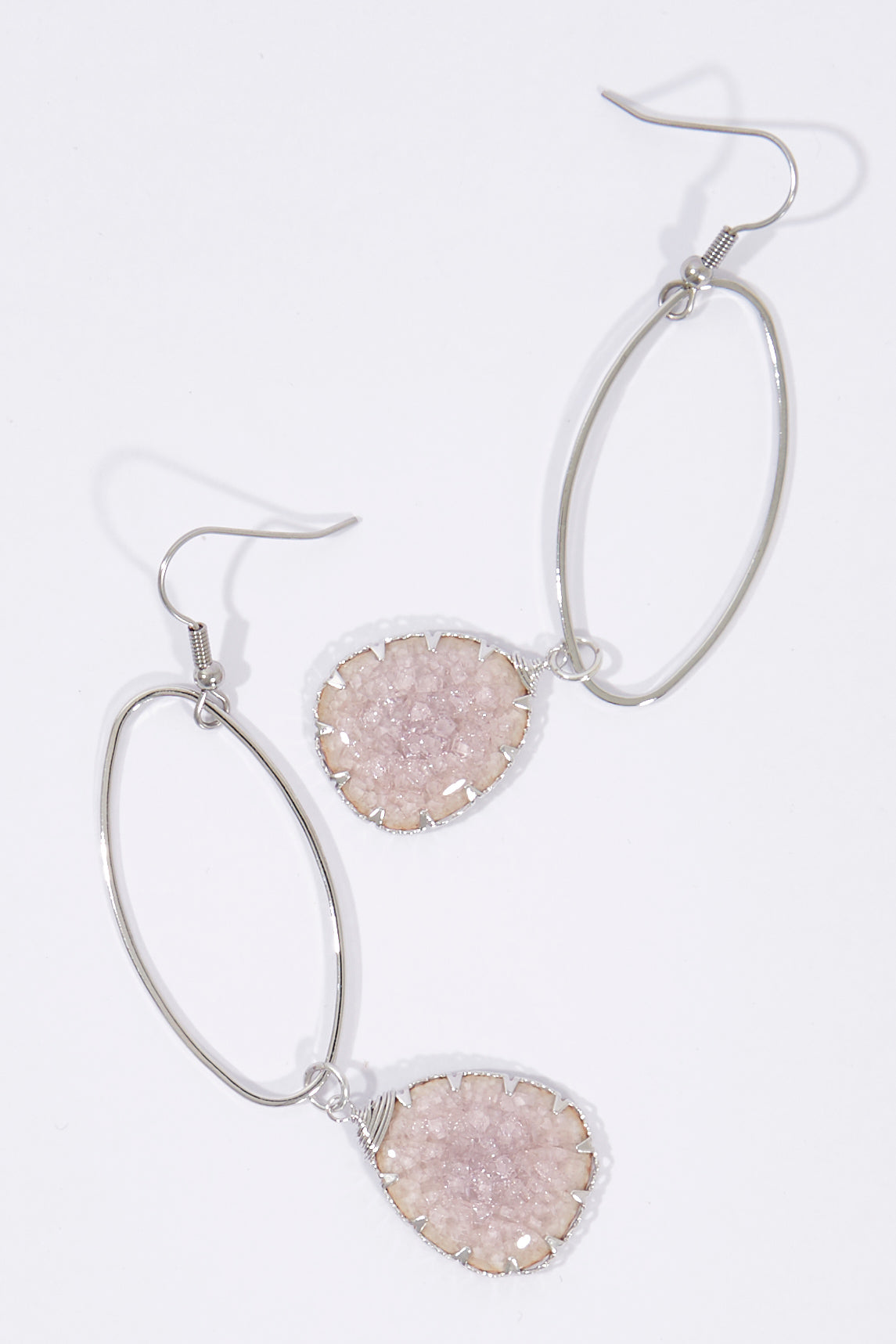 A model wearing size OneSize of the Isle Of Capri Silver Earrings in colour Pink (Pink), from the front, showing the whole outfit