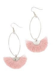Product shot of the Silver Caprioska Tassel Earrings in colour DustyPink (Pink), from the front