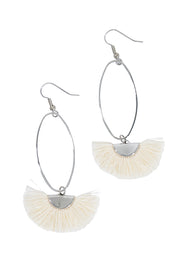 Product shot of the Silver Caprioska Tassel Earrings in colour Ivory (White), from the front