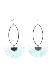 Product shot of the Silver Caprioska Tassel Earrings in colour Mint (Green), from the front