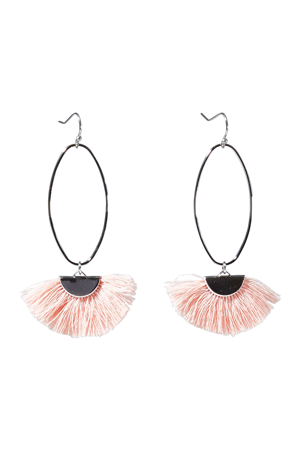 Product shot of the Silver Caprioska Tassel Earrings in colour Peach (Pink), from the front