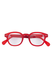 Product shot of the Square Reading Glasses in colour Red (Red), from the front