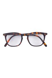 Product shot of the E Rectangular Reading Glasses in colour Tortoise, from the front