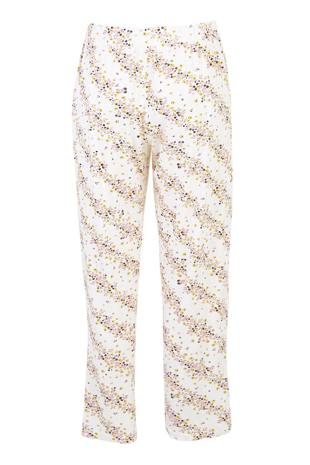 Product shot of the Jersey Wide Leg Pant in colour Flowefield (White), from the back