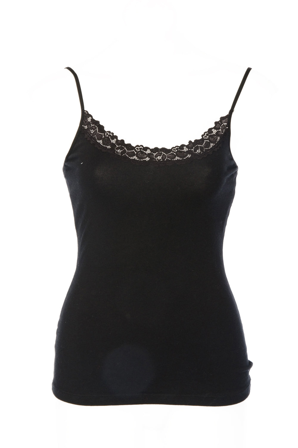 Product shot of the Parisienne Cotton Cami in colour Black (Black), from the front